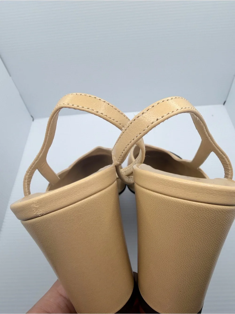 CHANEL Beige and Black Cap Toe Classic Slingback Leather Heels EU 37 CC Logo